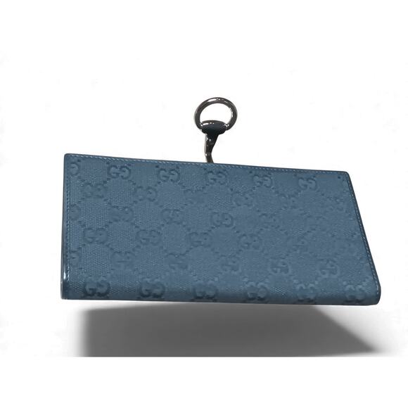 Authentic Gucci GG Canvas Long Wallet Silver Horsebit Leather Black Zip Interior - Picture 10 of 16